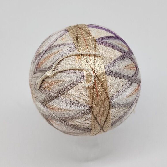 Handmade Japanese Temari Embroidered Ball Ornament Geometric Pattern Purple - Picture 6 of 6